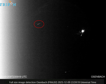 Détection d'un bolide par la caméra FRIPON à Osenbach
